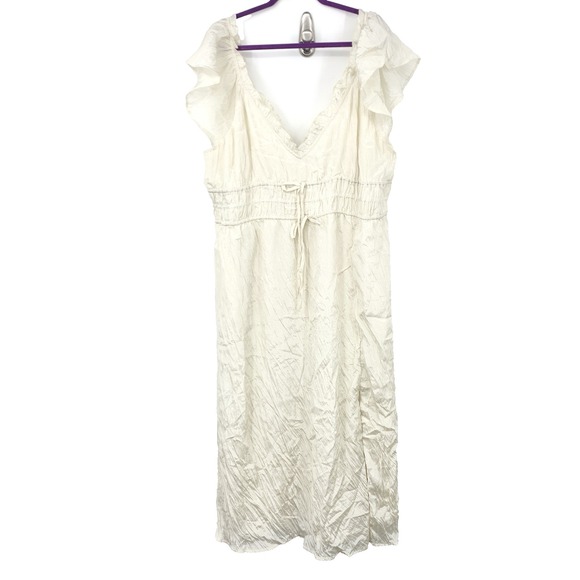 J.CREW Dresses & Skirts - J Crew Women Size 3X Dress Natural Satin White Palermo Crinkle Long Midi Flutter